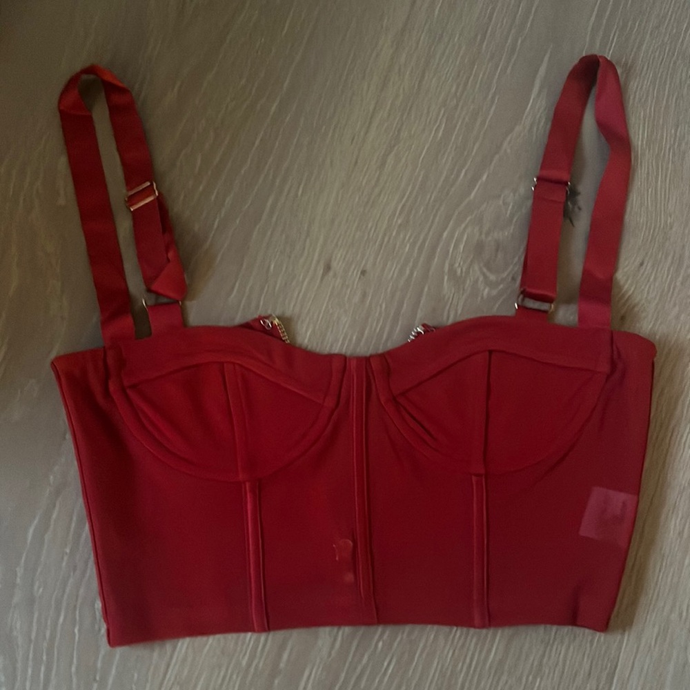 Cherry Red XS Mesh White Fox Corset Top